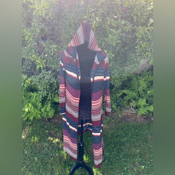 Charlotte Russe Multicolor Striped Hooded Cardigan - Picture 1 of 5